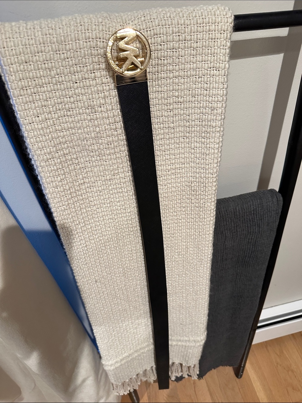 Michael Kors Reversible Black/Brown Leather Belt with Gold MK Logo Buckle